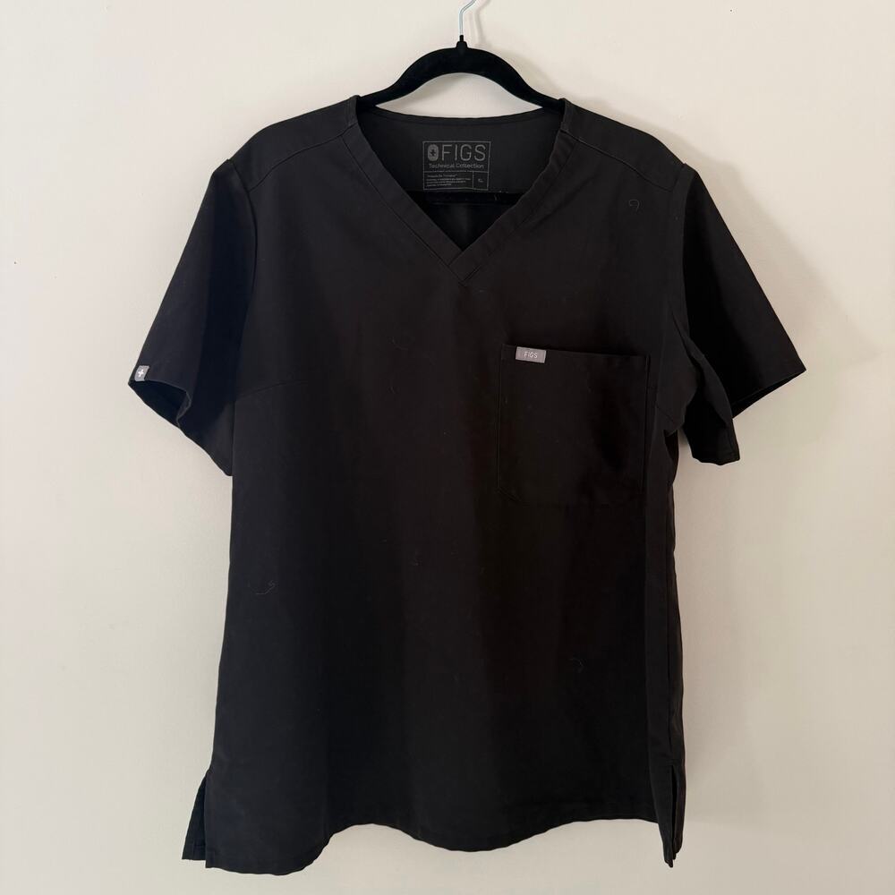 Figs Catarina One-Pocket Scrub Top Black Size XL Scrub Shirt Short Sleeve